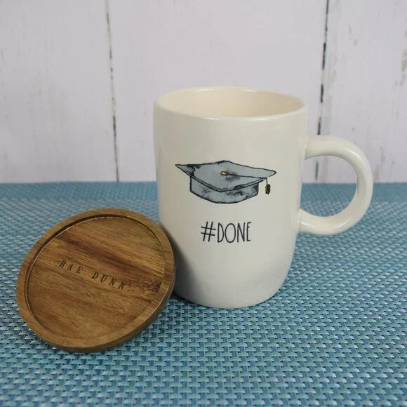 New Rae Dunn Graduation #Done Mug W/ Wood Lid - Picture 3 of 5